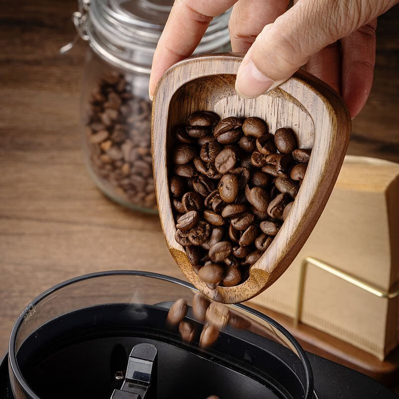 Coffee bean measuring tray walnut wooden coffee weighing bean tray spray coffee powder connecting bean tray tea spoon shovel Sapele style