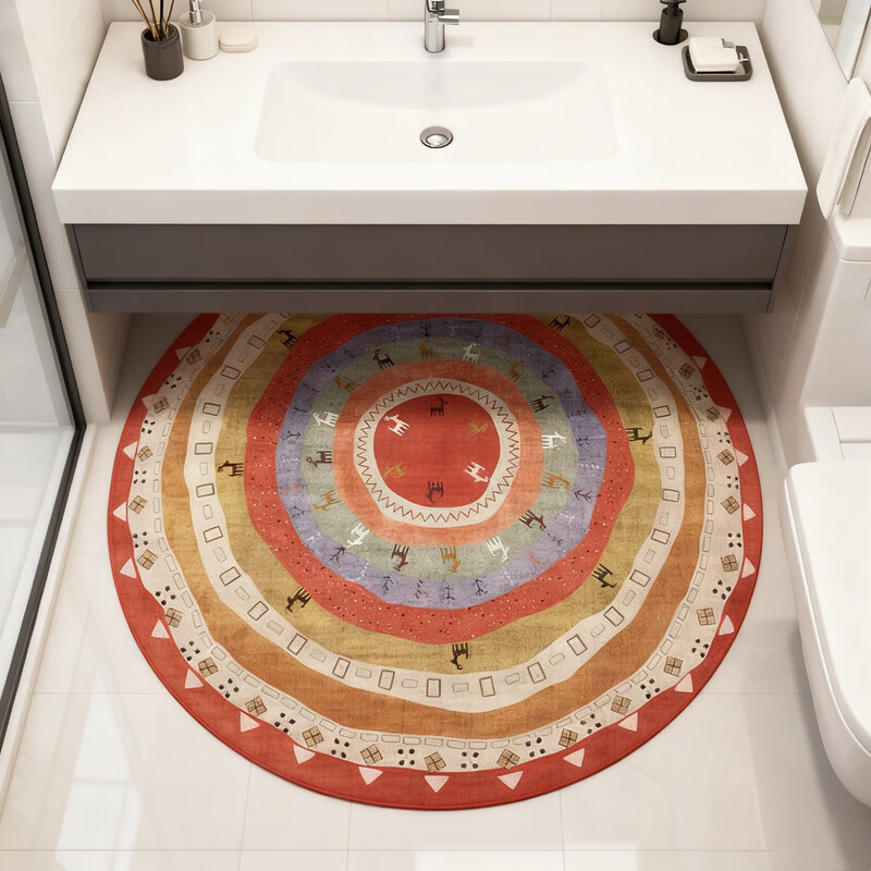 Oulens round carpet light luxury style high-end living room floor mat coffee table blanket bedroom door sofa bedside blanket washable Nordic Red round 100cm*100cm washable without fading