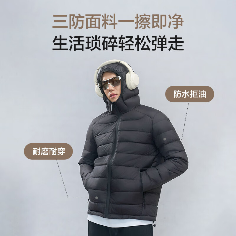 One s Member 90 velvet light and warm hooded goose down jacket Moon Night Black L