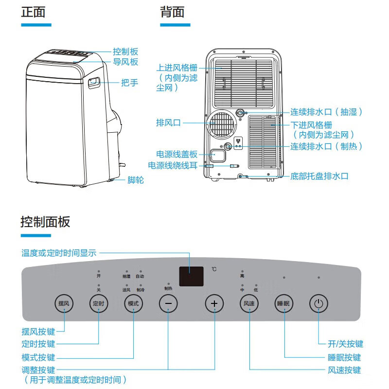 Midea mobile air conditioner 1.5 HP cooling and heating all-in-one machine no installation and no drainage dormitory air conditioner without outdoor unit home kitchen dehumidification heating cooling air supply mobile air conditioner 1.5 HP no punching mobile air conditioner