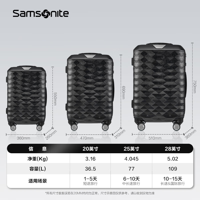 Samsonite high-value suitcase, sturdy, durable, large-capacity, fashionable suitcase, trolley suitcase, suitcase DX4, dark gray 20 inches