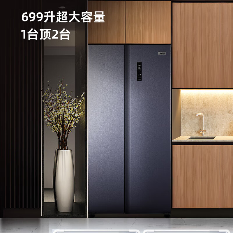 Homa 699 liter ultra-large capacity household refrigerator first-class intelligent dual-frequency energy-saving energy-saving air-cooled frost-free AG+ blue crystal sterilization double door side-by-side two-door refrigerator