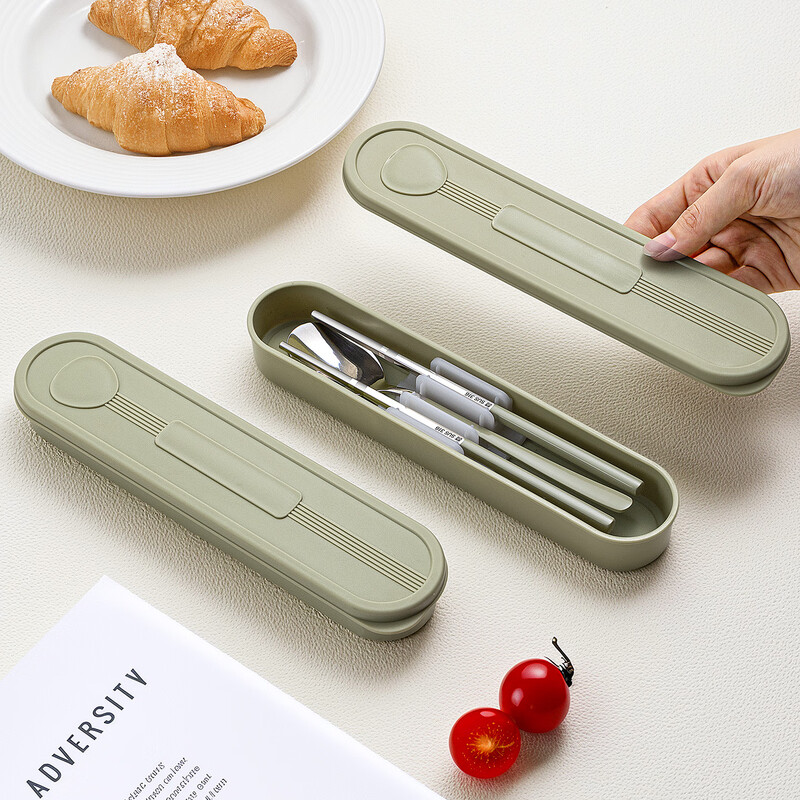 National style student portable tableware set for one person 316 stainless steel food grade chopsticks and spoon set tableware storage box Antibacterial grade 316 chopsticks and spoon two-piece set