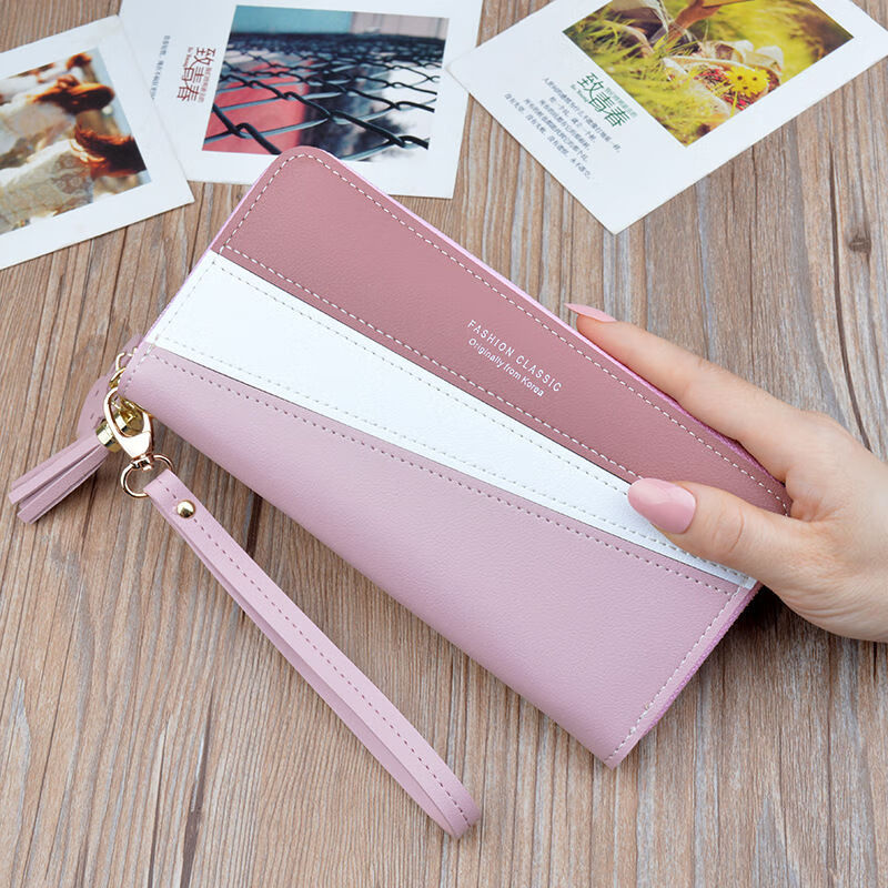 Youguan 2025 New Wallet Women's Long Zipper Tassel Mobile Phone Bag Korean Version Contrast Color Large Capacity Coin Clip Handbag Black
