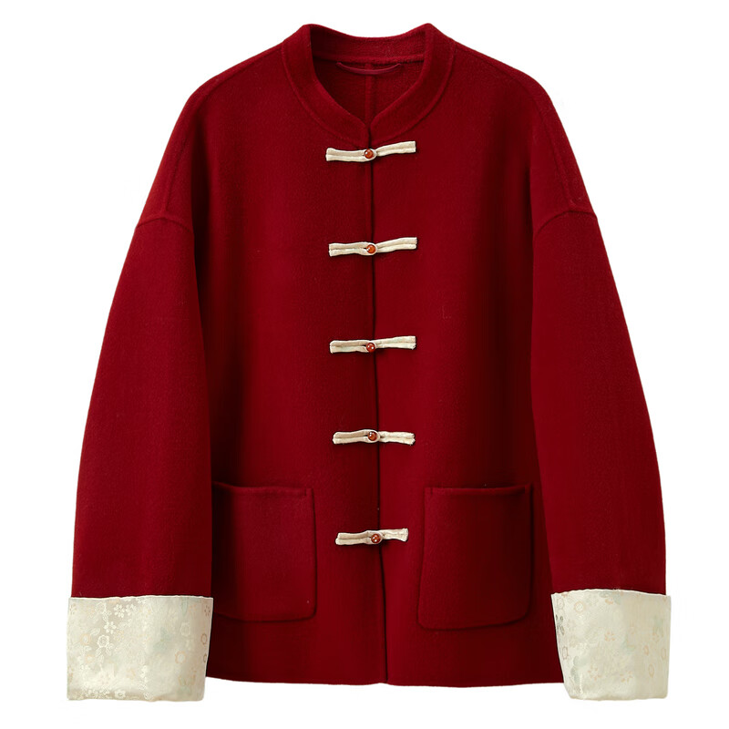 Tricolor Red Plum Yingxue 2025 Winter New Sheep Wool Double-sided Wool Coat Loose Short C Cherry Red S 155/80A