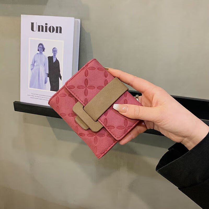 Kangaroo wallet women's short 2025 new style high-looking ins niche design foreign fashion multi-card slot folding coin purse black