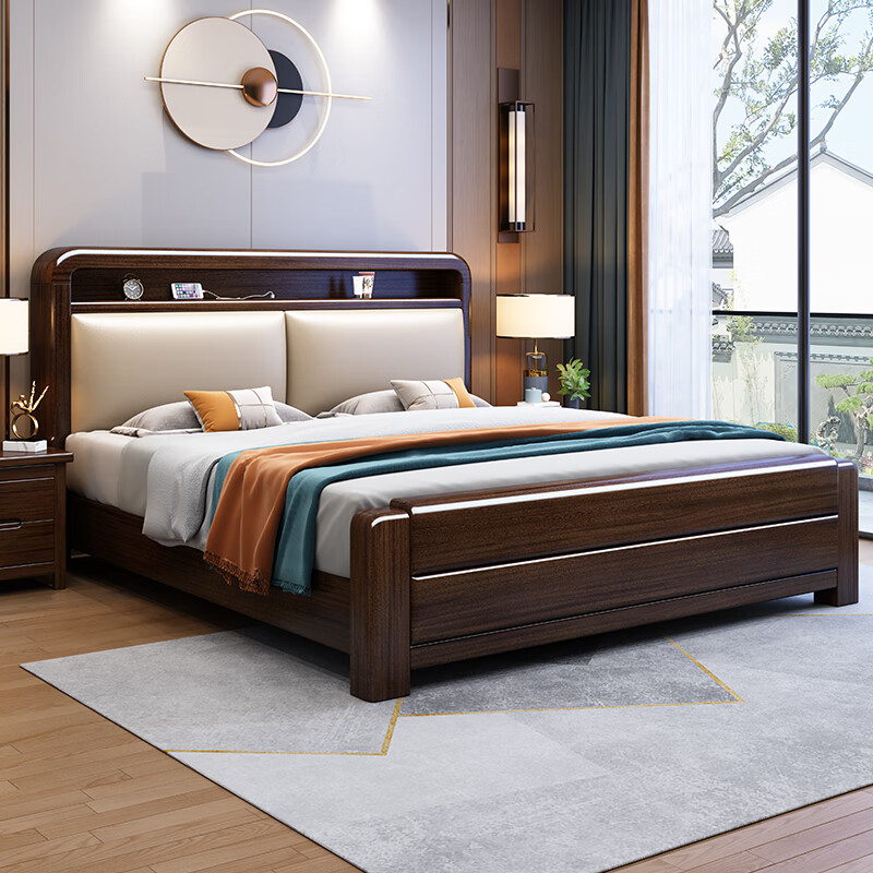 Yunxin Purple Sandalwood Solid Wood Bed Modern Simple 1.8m Double Bed 1.5m Home Master Bedroom Storage Bed with Light Purple Gold Sandalwood Bed 1500*2000mm Mortise and Tenon Style