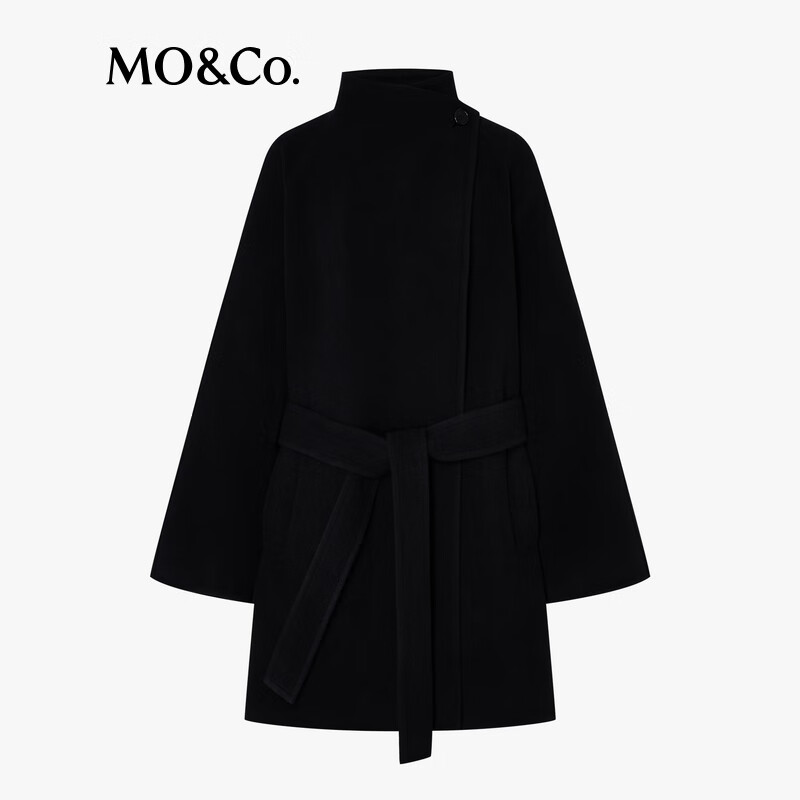 MO&Co. Woolen Coat 2025 Winter New Product One-button High Collar Diagonal Plaid Design Double-sided Woolen Coat MBE4OVC041 Black S /160