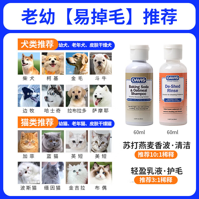 DAVIS Davis pet Swain travel size dog and cat shower gel conditioner for bathing old and young special 2 bottles 60ml