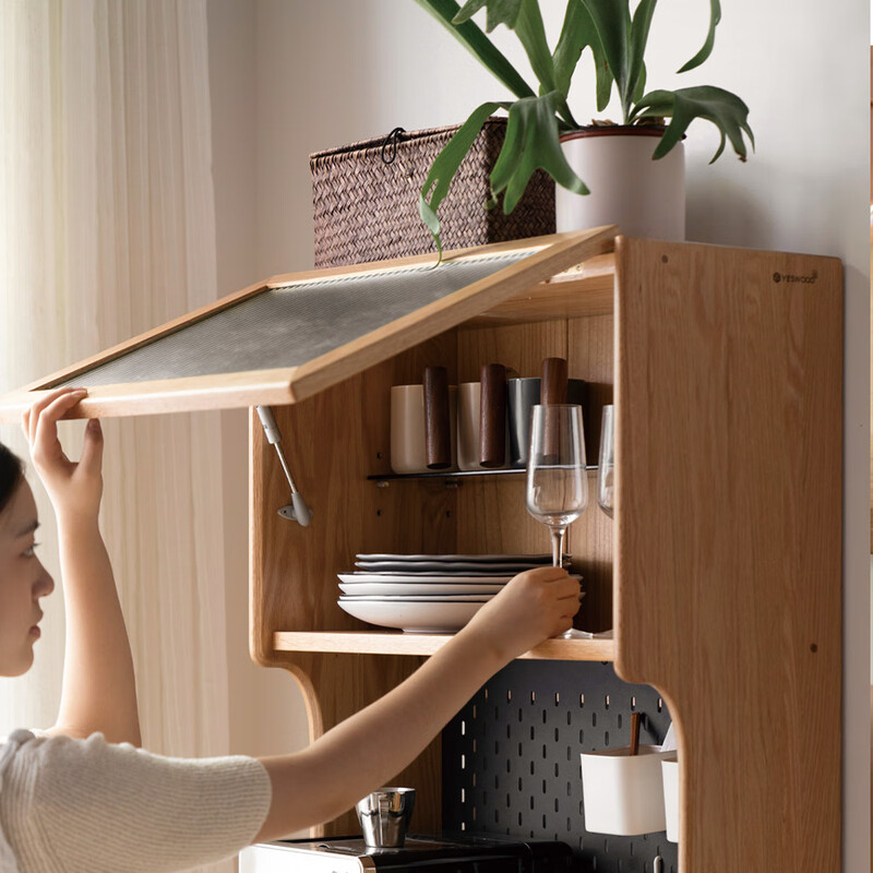 Genji Muyu solid wood slate sideboard modern simple oak restaurant storage cabinet household high cabinet tea cabinet 0.6 wood color