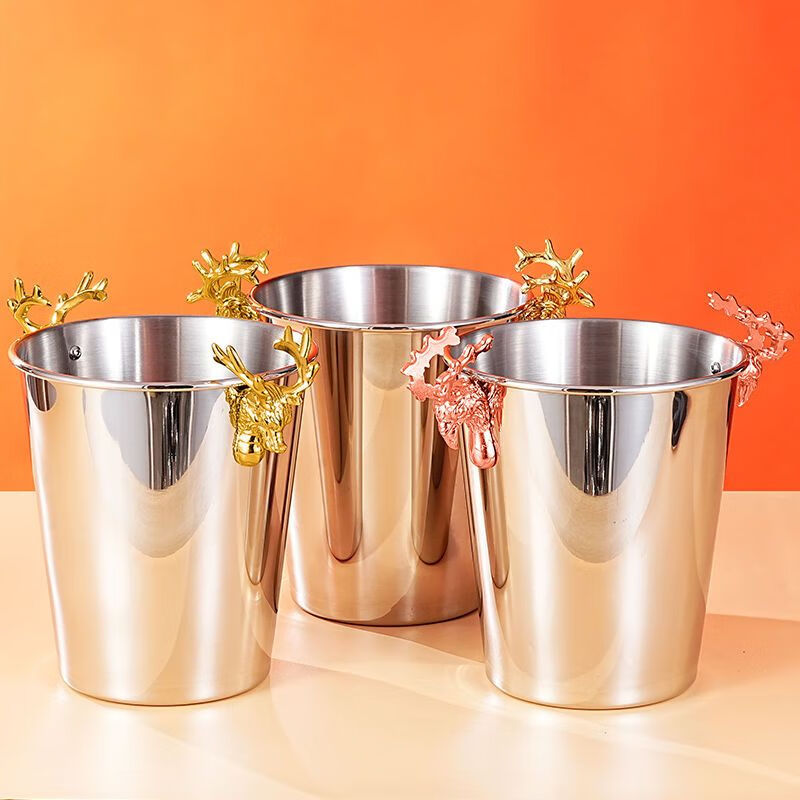 Internet celebrity ice bucket commercial stainless steel portable small ice bucket KTV bar champagne bucket red wine beer home thickened natural color-12CM portable-snack bucket 0.8L