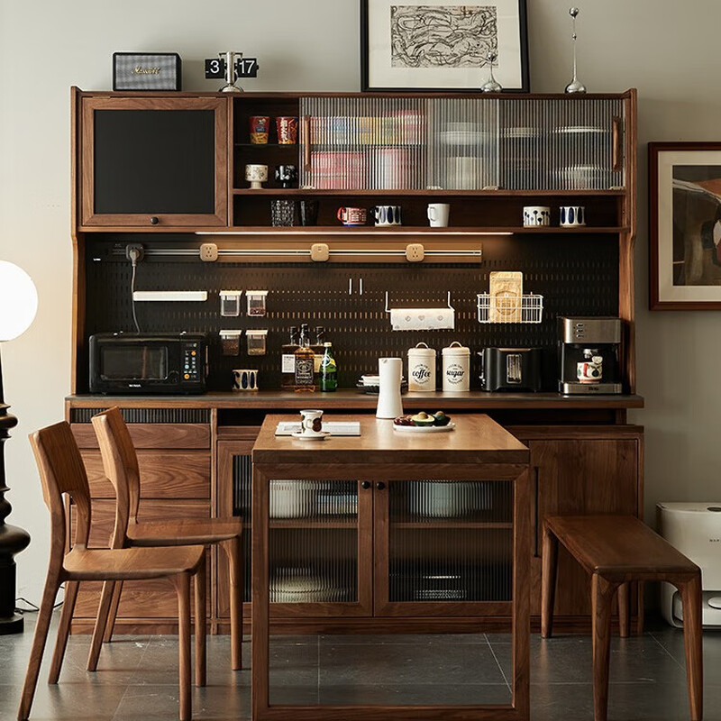 Nanchang black walnut sideboard and dining table can be rotated against the wall for small apartments and can be embedded in the dining table storage cabinet and tea cabinet. Black walnut 1.6M