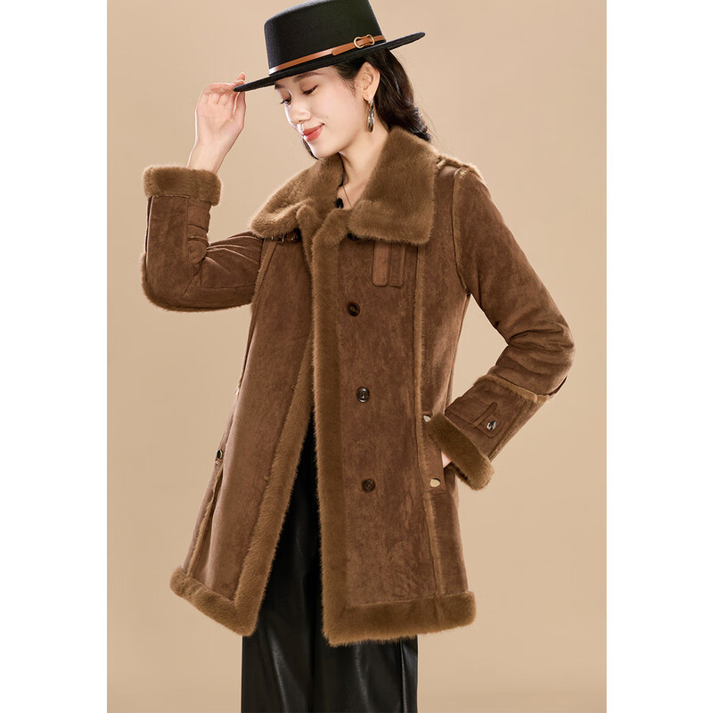 Kebel Maillard wind plus velvet thickened imitation fur coat for women winter 2025 new environmentally friendly fur mid-length coat L