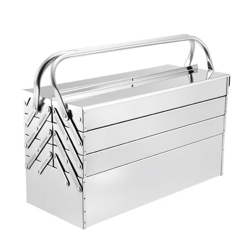 NAOISKEY Naoski stainless steel tool box three-layer folding home car portable iron sheet industrial hardware storage box multi-functional rusty double-layer stainless steel丨(Small size 350)