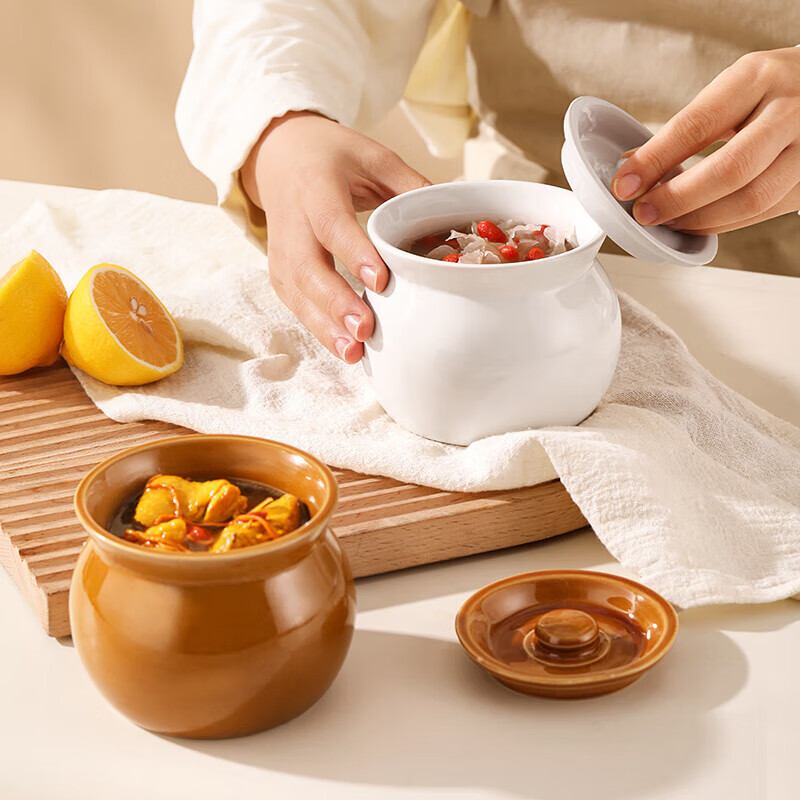 Crock pot soup stew pot household commercial water-proof stew steamed egg for one person stew pot with lid Shaxian snack ceramic soup pot thickened version earthen pot (white) 500ml