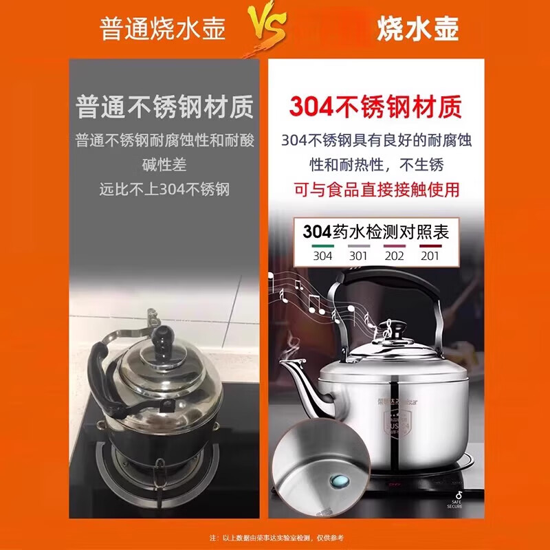 DL Fat Donglai same style gas kettle open flame household firewood 304 stainless steel large capacity induction cooker whistle 304 stainless steel whistle upgraded extra thick version 5.5L 4L (inclusive)-6L (inclusive)