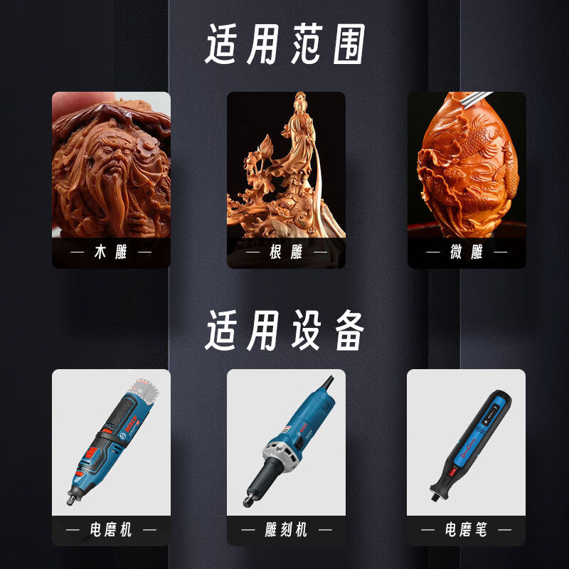 CLCEY Electric Nuclear Carving Knife Tungsten Steel Carving Knife Olive Nut Wood Micro-carving Drill Tool Dental Machine Woodworking Knife A set of blue box dental carving large, medium and small sets