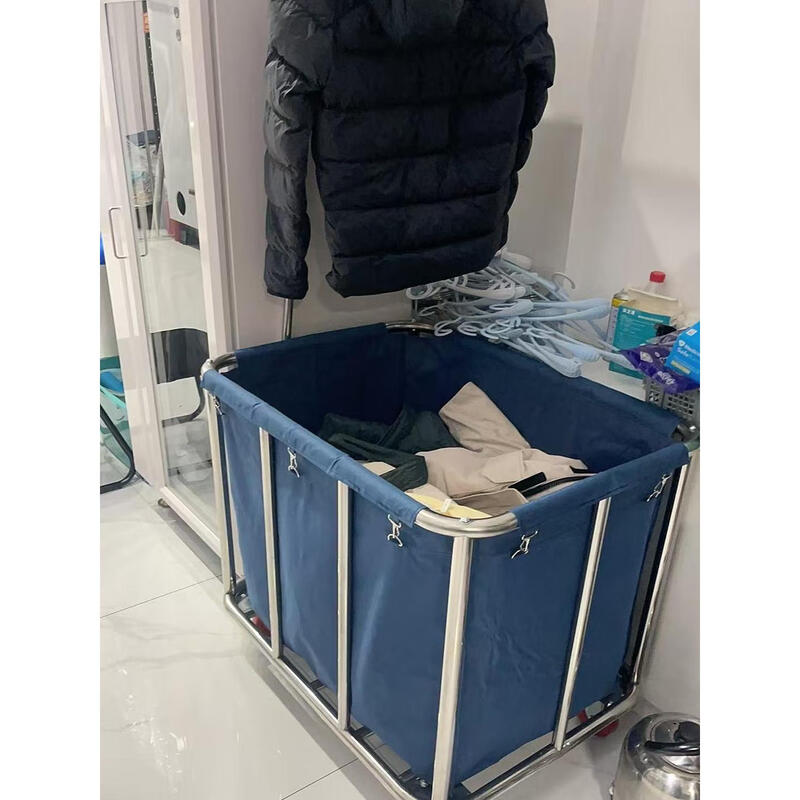 Stainless steel hotel room linen cart bag hotel thickened silent linen cart multi-functional cleaning room entrance cart fully equipped single-pass stainless steel installation-free-5-inch wheel