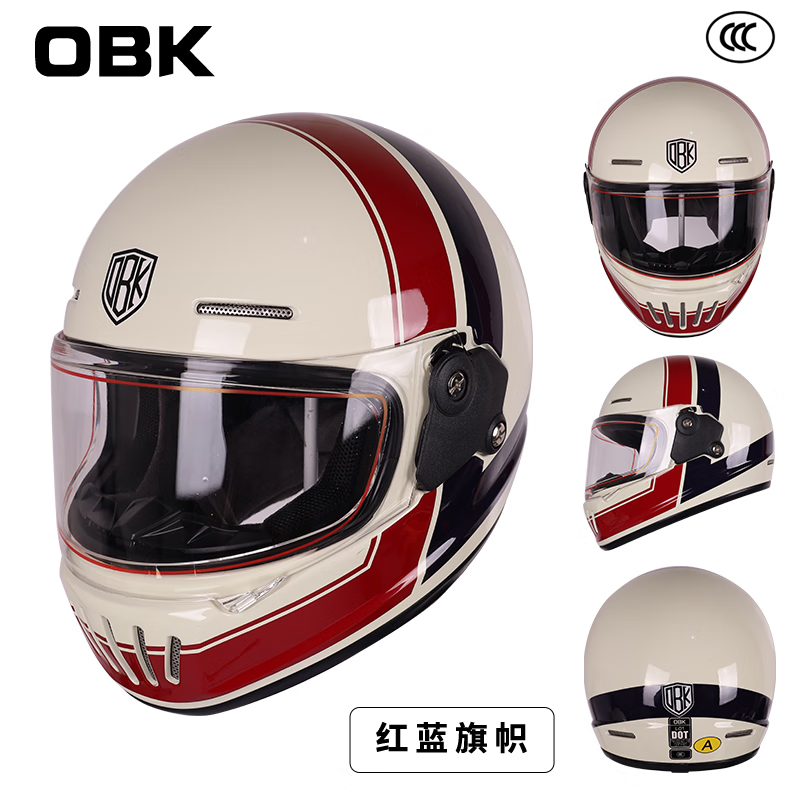 OBK3c all-season motorcycle anti-fog helmet retro helmet Bluetooth full-face cruise helmet unisex black and red strip single helmet 2XL