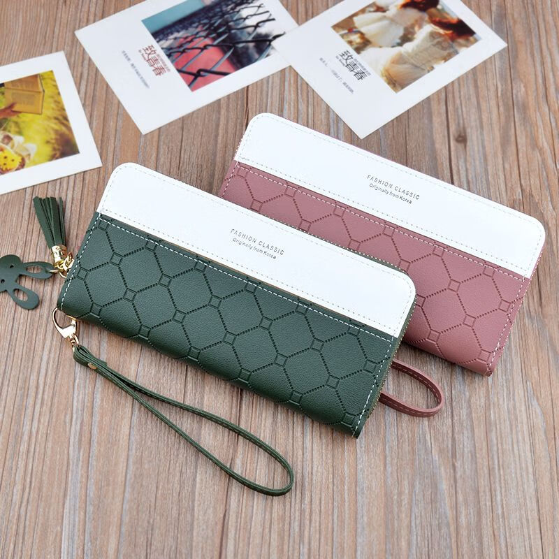 Youguan 2025 New Wallet Women's Long Zipper Tassel Mobile Phone Bag Korean Version Contrast Color Large Capacity Coin Clip Handbag Black