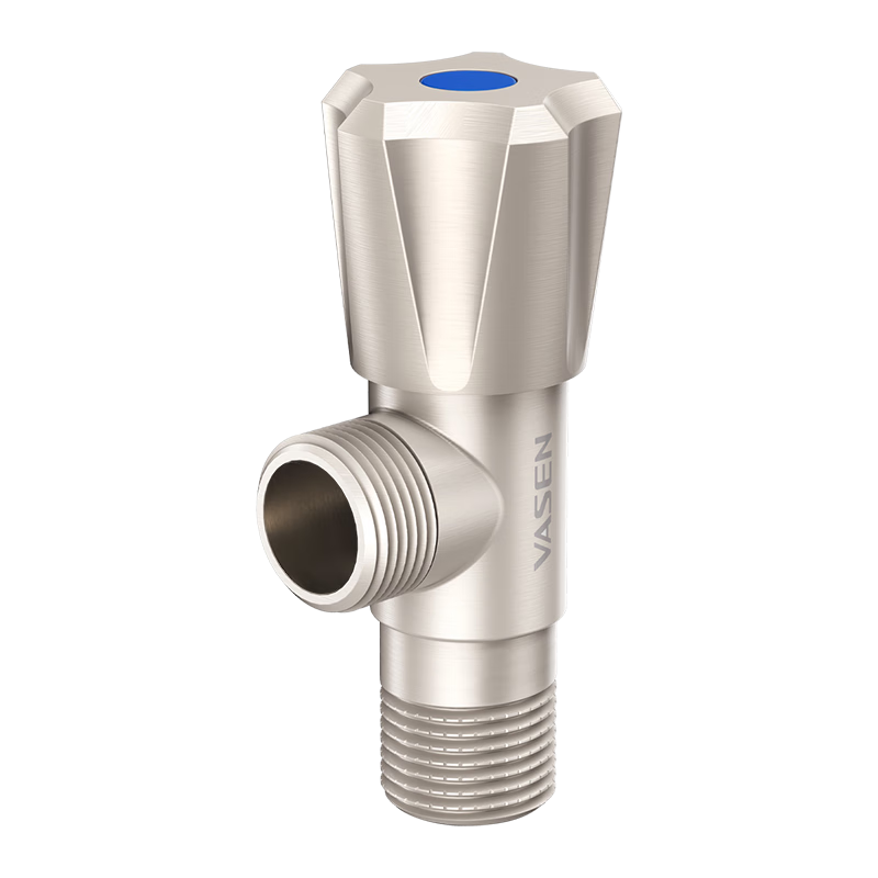 Weixing Brass Triangle Valve 4 Points Cream Air Cold Hot Water Washbasin Sink Washing Machine Ceramic Valve Core 1119Y-Nickel Brushed-Blue