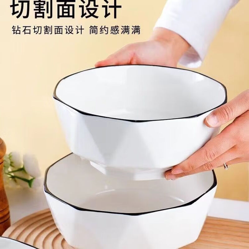 Vinoa thickened diamond hexagonal plate creative home platter cutlery bowl set bowl spoon chopsticks ceramic family set 10 bowls 10 plates 10 spoons 10 chopsticks 1 soup bowl 1 tablespoon