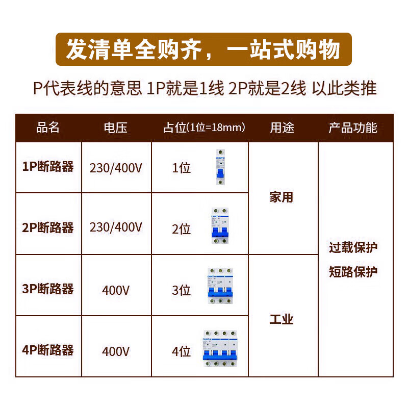 Chint air switch NXB-63a household air switch 2p small circuit breaker 1P air conditioning main switch 3PDZ47 4P 1P 1A