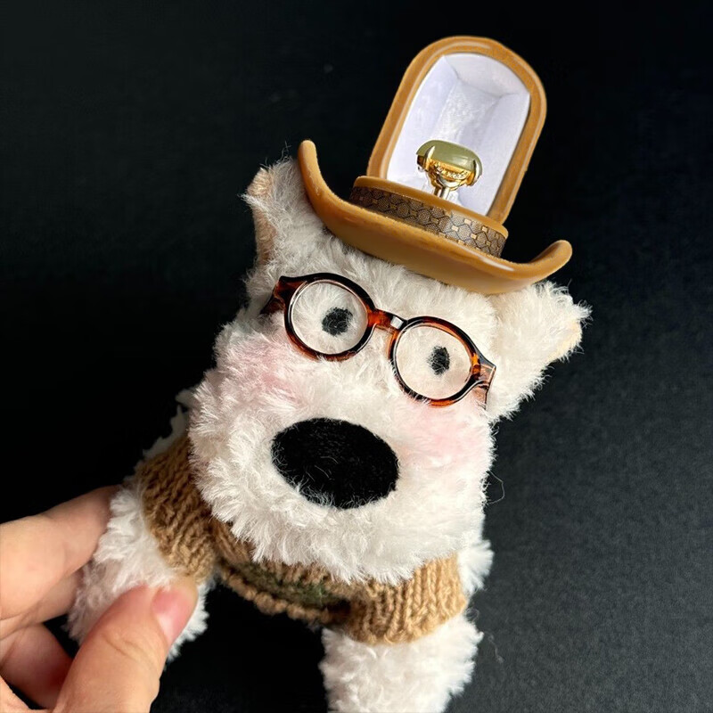 Tingzhi Hat West Highland Doll Ring Box Chinese Valentine's Day Confession Proposal Jewelry Box Surprise Gift Idea for Boyfriend and Girlfriend Puppy Ring Box Coffee Color