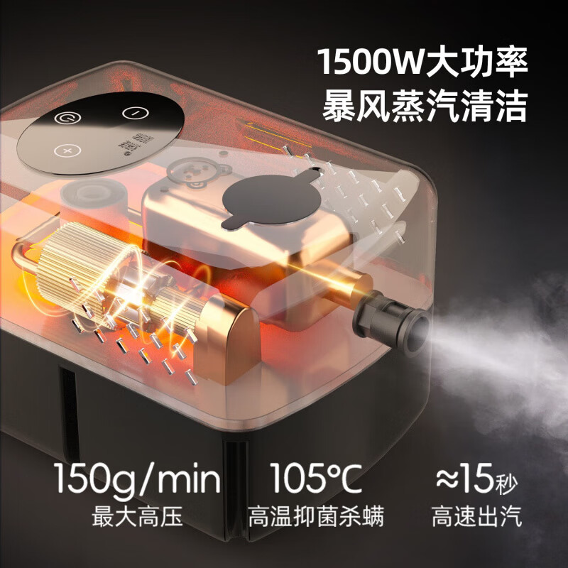 Midea's new high-temperature steam cleaner, multi-function all-in-one steam mop, high-pressure steam cleaner, high-temperature cleaning machine, home kitchen range hood, air conditioner, whole house housekeeping, smoke gray, digital display + handle, dual control