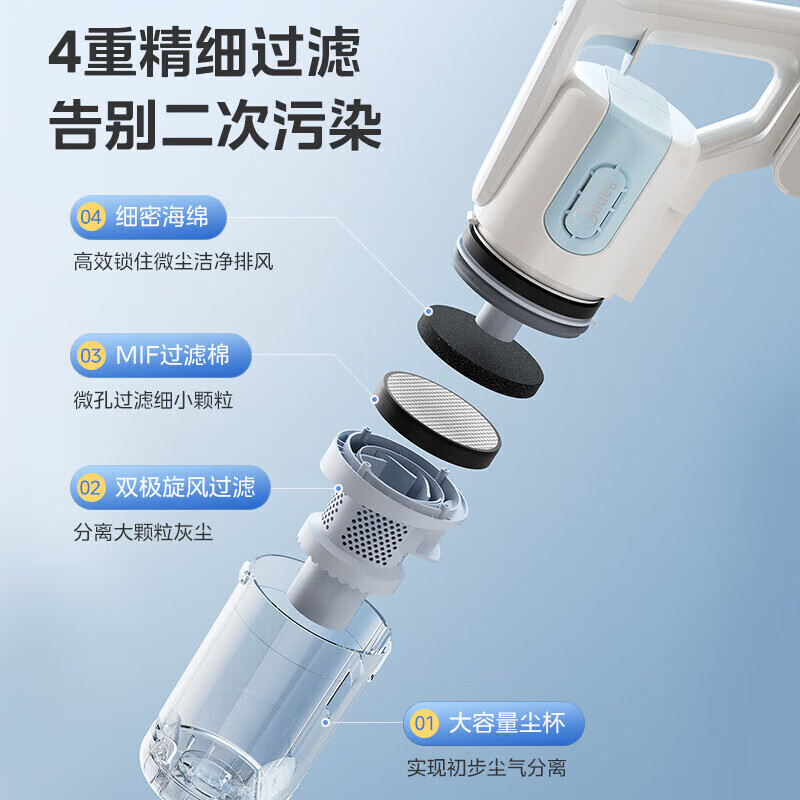Midea's popular vacuum cleaner, household small large suction handheld wireless silent powerful pet dog hair and cat hair suction car car carpet vacuum cleaner Q2 clean suction fine filtration