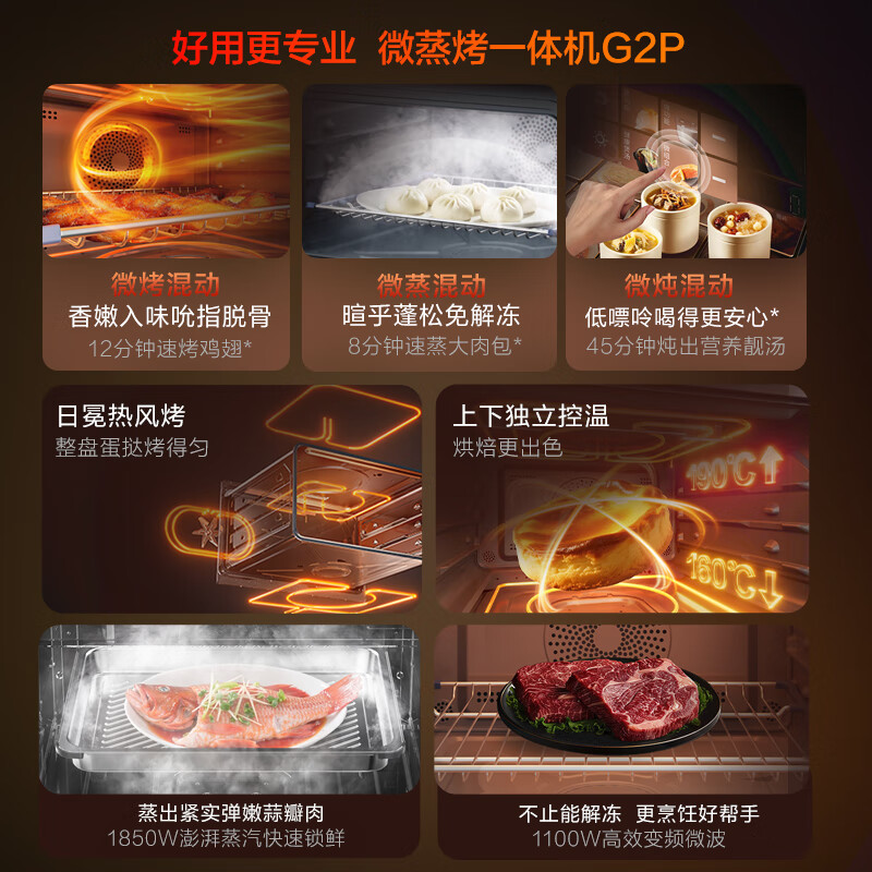 FOTILE embedded micro-steaming and baking all-in-one machine G2P micro+hybrid high-efficiency fast cooking rose latte screen ceramic liner 51L capacity micro-steaming, roasting, stewing and frying five-in-one