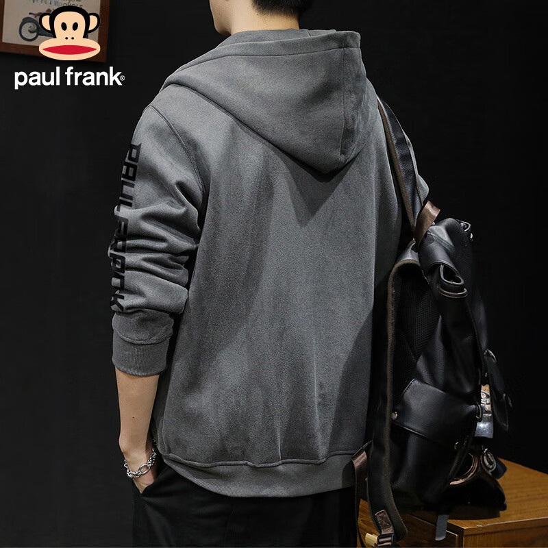 Paul Frank Jacket Men's Spring and Autumn American Jacket Men's Trendy Brand Hooded Cardigan Sweatshirt Men's Top Dark Gray XL