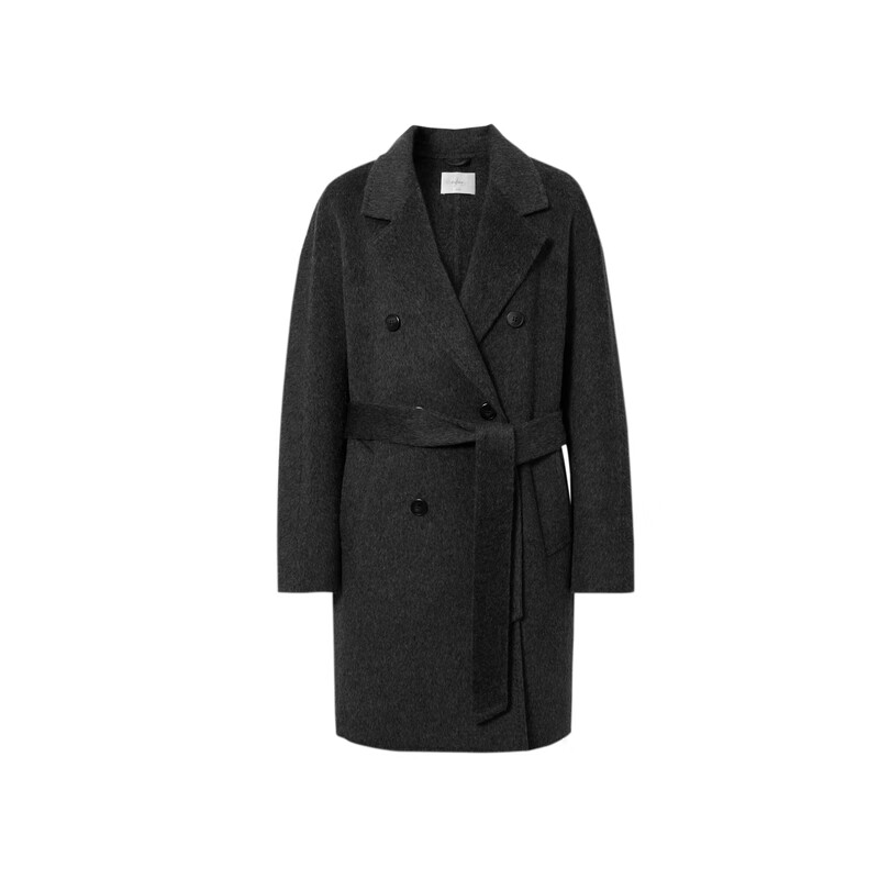 Eveli Jiang Xin word-of-mouth coat camel velvet silk double placket waist double-sided woolen coat women's autumn new style dark gray mid-length knee-length S