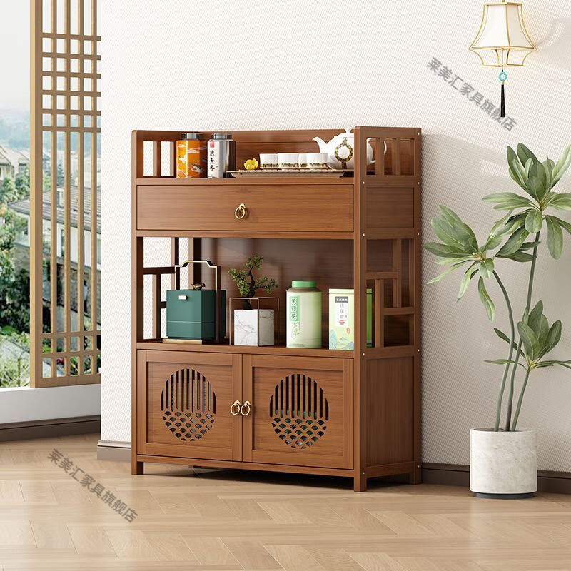 Laimeihui tea rack tea cabinet storage rack Bogu rack small tea set rack storage cabinet tea display cabinet tea room Duobao Pavilion 3 layers 50 long with drawer