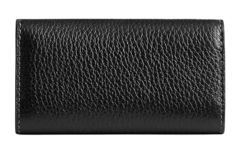 COACH keycase11 metal logo snap closure polished pebbled leather key bag mini women's brass with black