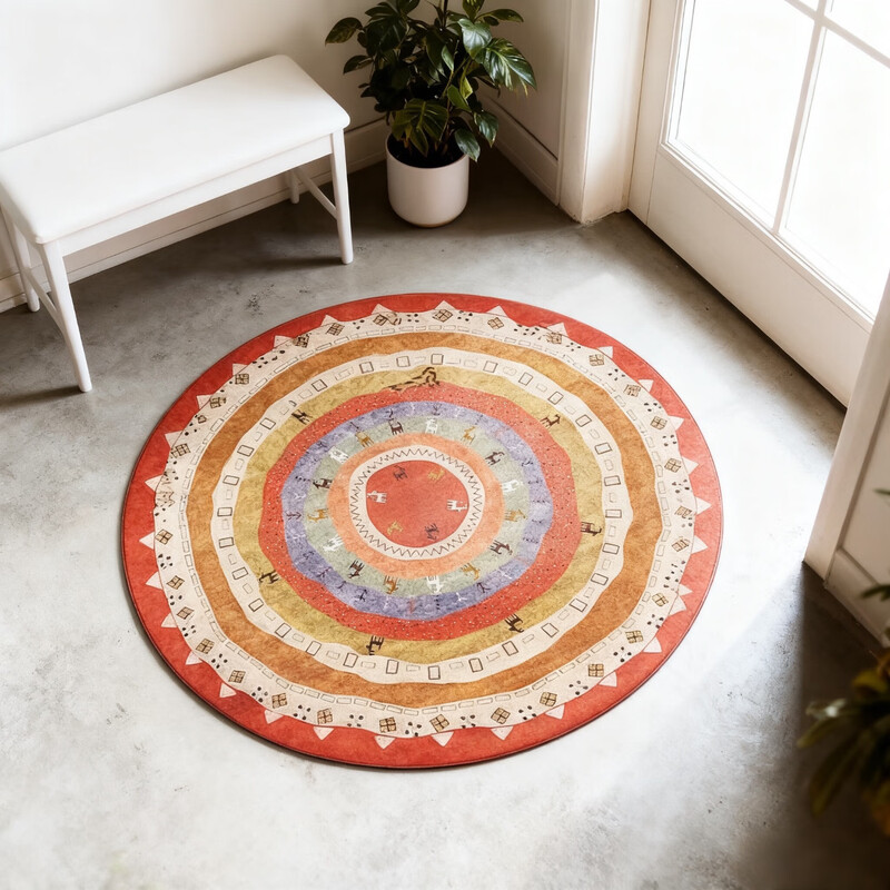 Oulens round carpet light luxury style high-end living room floor mat coffee table blanket bedroom door sofa bedside blanket washable Nordic Red round 100cm*100cm washable without fading