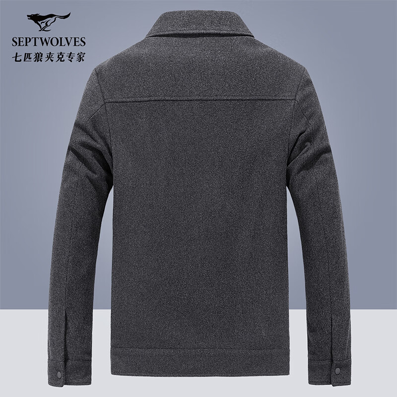 Septwolves Jacket Men's Autumn Lapel Solid Color Wool Jacket Business Casual Wool Warm Easy-Care Commuting Top