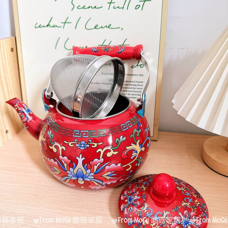NAOISKEY Naoski Red Hook Lotus kettle thickened 2.5L large capacity enamel enamel old-fashioned kettle for cooking milk tea and boiling water Red Hook Lotus kettle capacity 2.5L