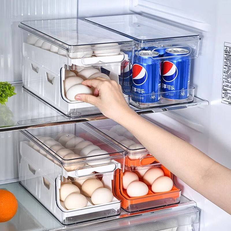 Raft core refrigerator egg storage artifact double-layer box rolling egg placement anti-fall preservation kitchen egg tray organization white 1 piece