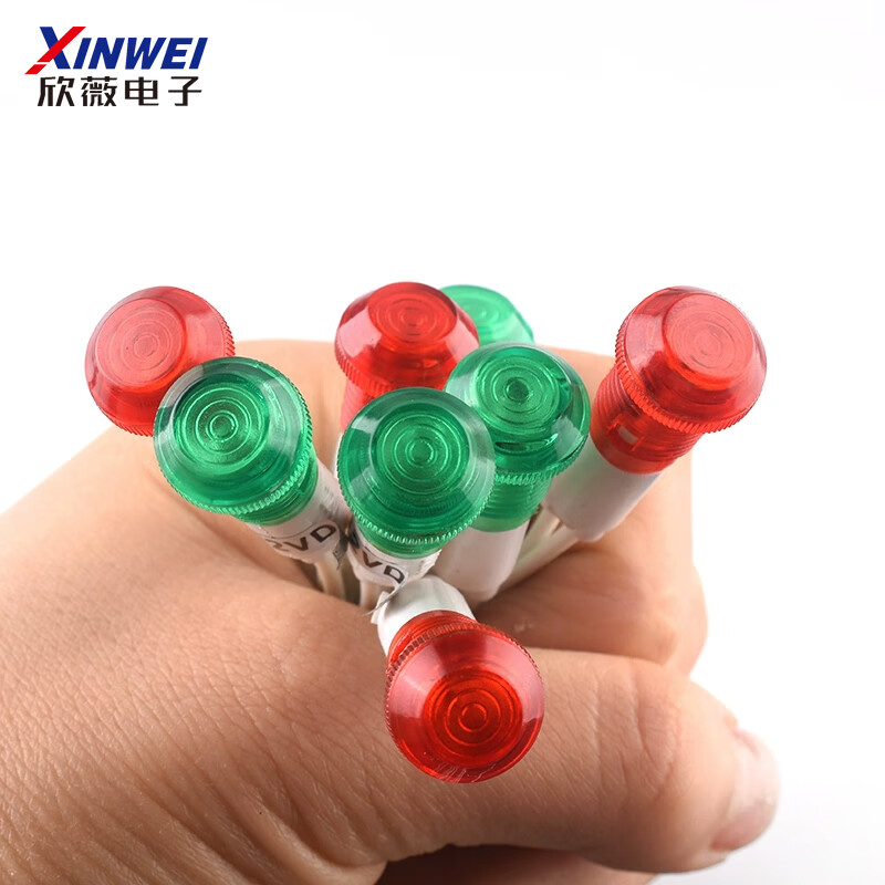 Small 220V plastic indicator with line indicator light neon bulb 12v equipment working power supply signal light opening 10M 4mm neon bulb red light (5 pieces)