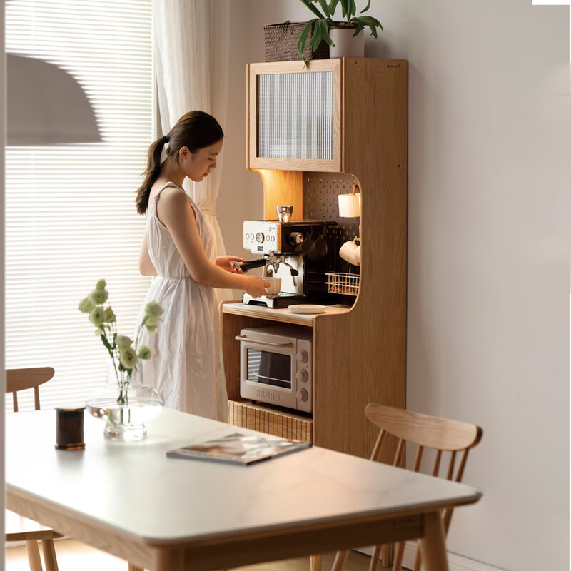 Genji Muyu solid wood slate sideboard modern simple oak restaurant storage cabinet household high cabinet tea cabinet 0.6 wood color