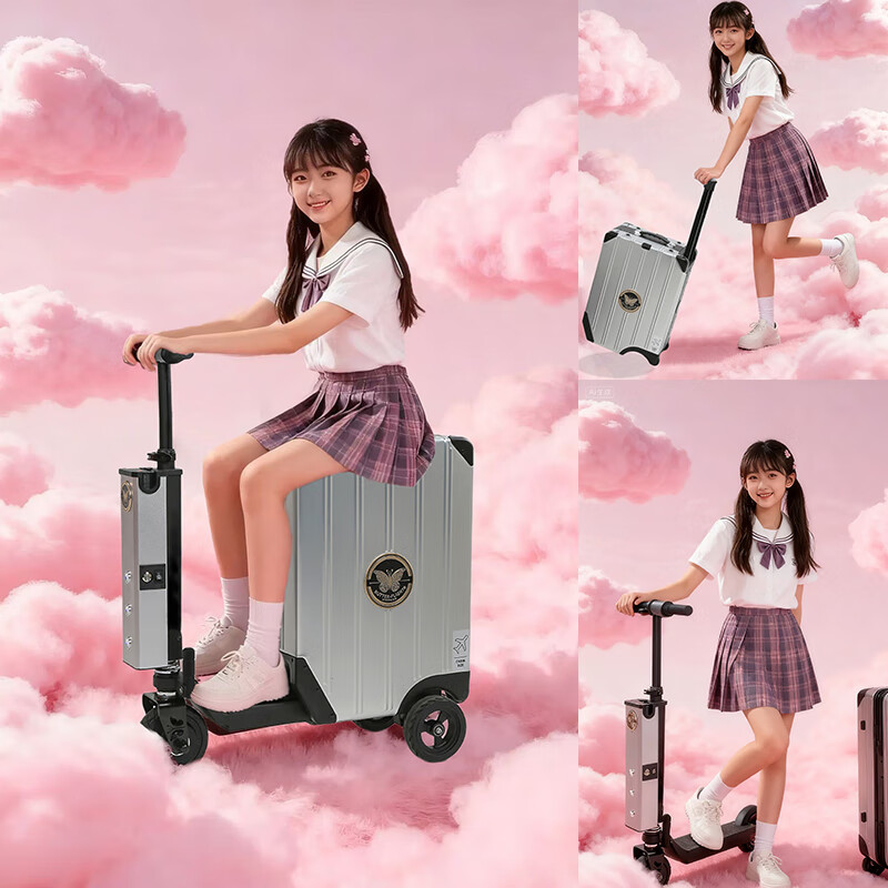 BUTTER-FLIGHT comes with a battery life of 30km, Beilefei electric suitcase, smart trolley case, 20 inches for riding and boarding, luxury capacity version - bright red