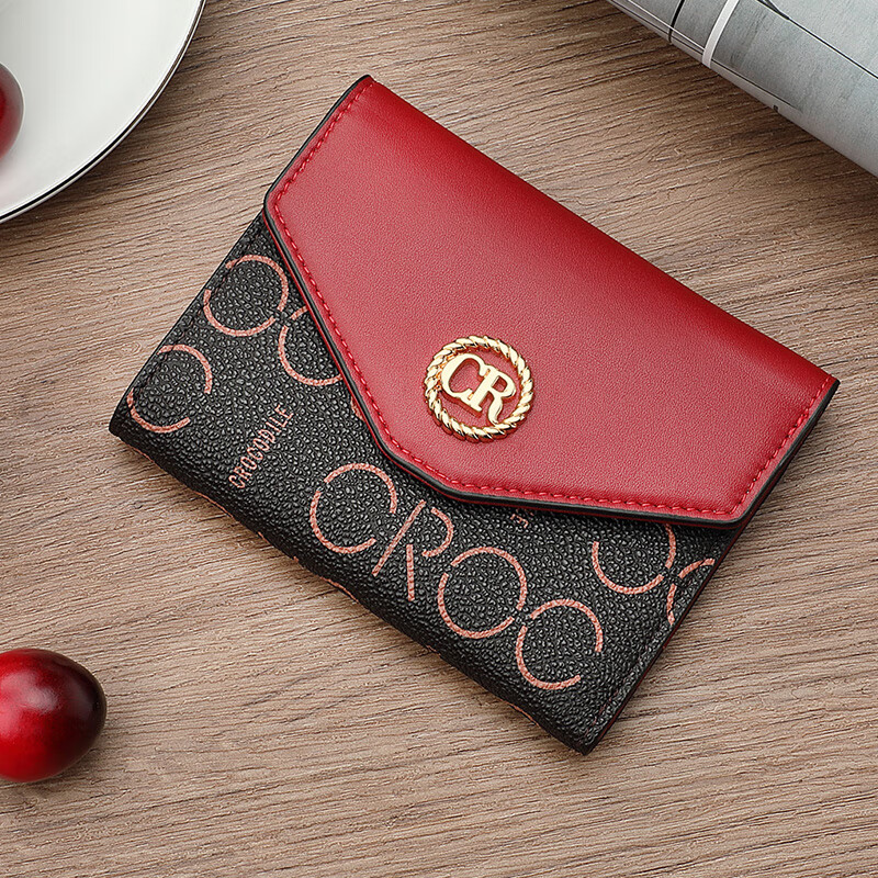 Crocodile shirt New Year's gift fashionable contrasting color wallet short style women's presbyopia lightweight and compact three-fold ticket holder card bag