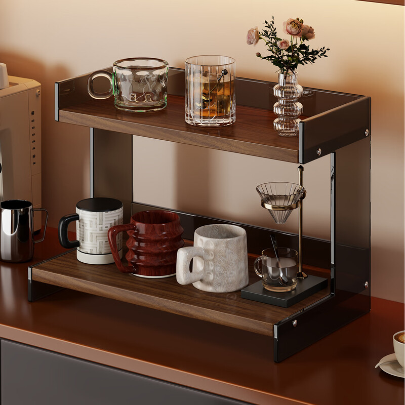 FANLILIN acrylic cup holder desktop cup storage rack dining table light luxury high-end coffee cup tea cup sideboard walnut color-black tea flat style medium size