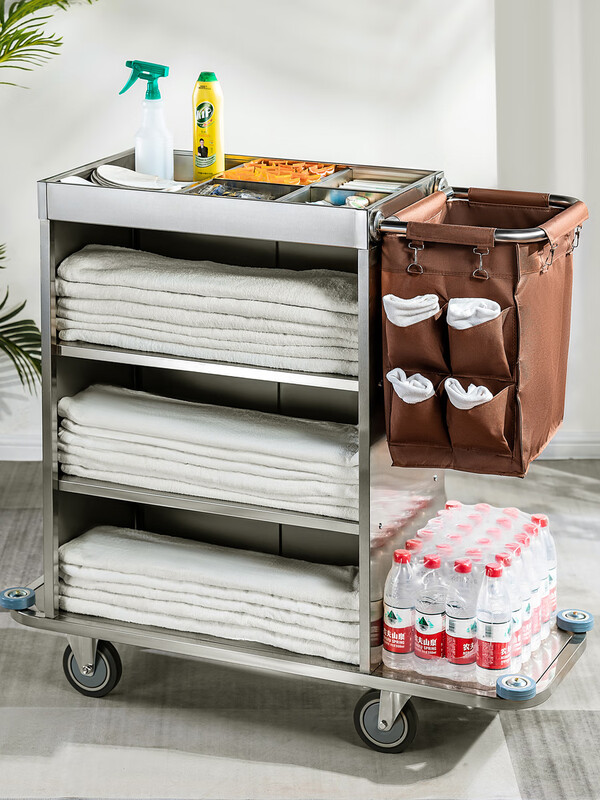 Multifunctional hand push linen cart cleaning work cart cleaning cart guest room entrance hygiene service cart hotel short guest room special price (iron paint)