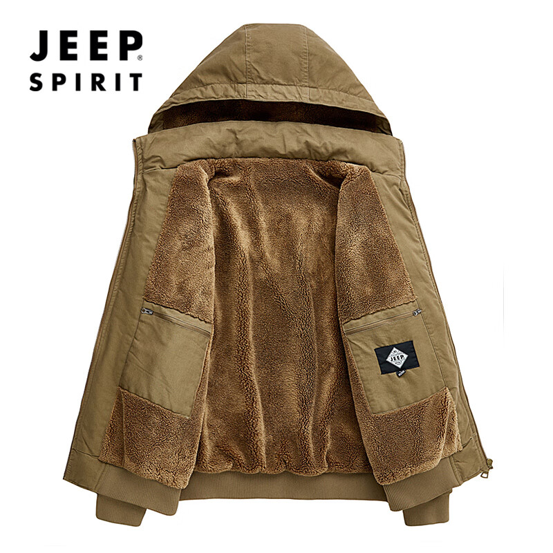 JEEP SPIRIT Jeep Jacket Cotton Jacket Men's Autumn and Winter Jacket Men's Warm Plus Velvet Thickened Cotton Clothes Washed Men's Cotton Jackets
