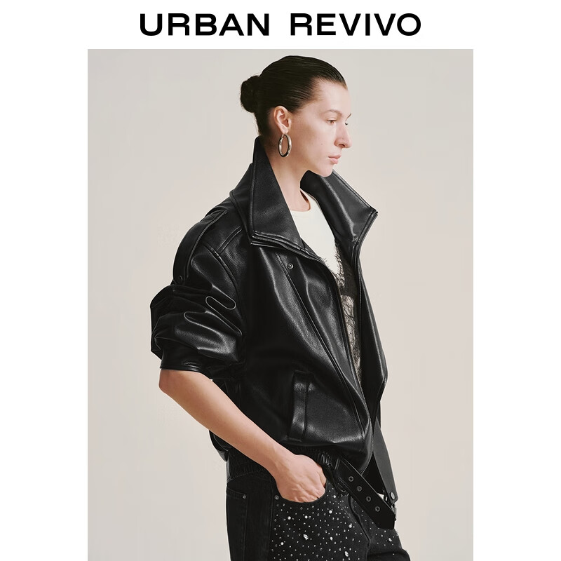 UR2025 new winter women's trendy modern motorcycle style buckle belt PU jacket UWJ150120