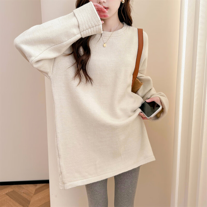 TonLion 2025 autumn and winter simple and versatile mid-length women's pullover sweater