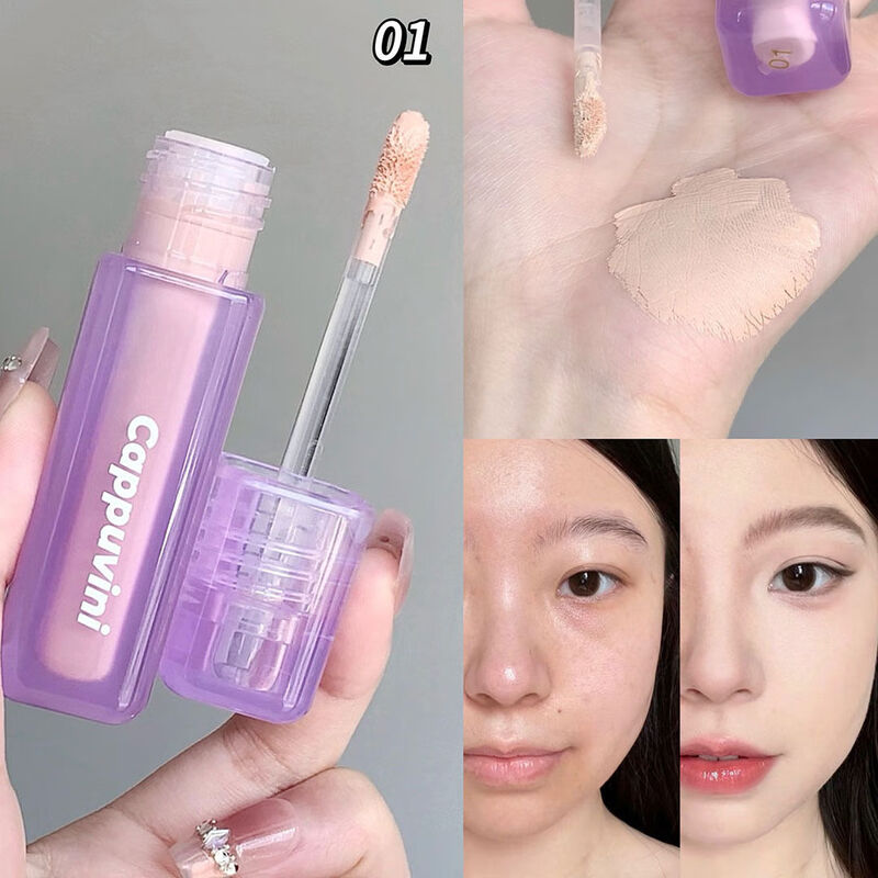 Small purple tube concealer pen to cover and modify blemishes, spots, acne marks, brighten and moisturize the face, 04 pink and white