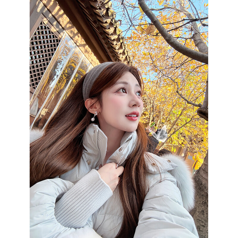 Yingci Quality | Yunduo Big Quilt Samsung Goose Down Jacket Women's Winter Jacket Fox Fur Waist Long Down Jacket Baby Blue Goose Down Jacket S 158-163cm 90-105 catties